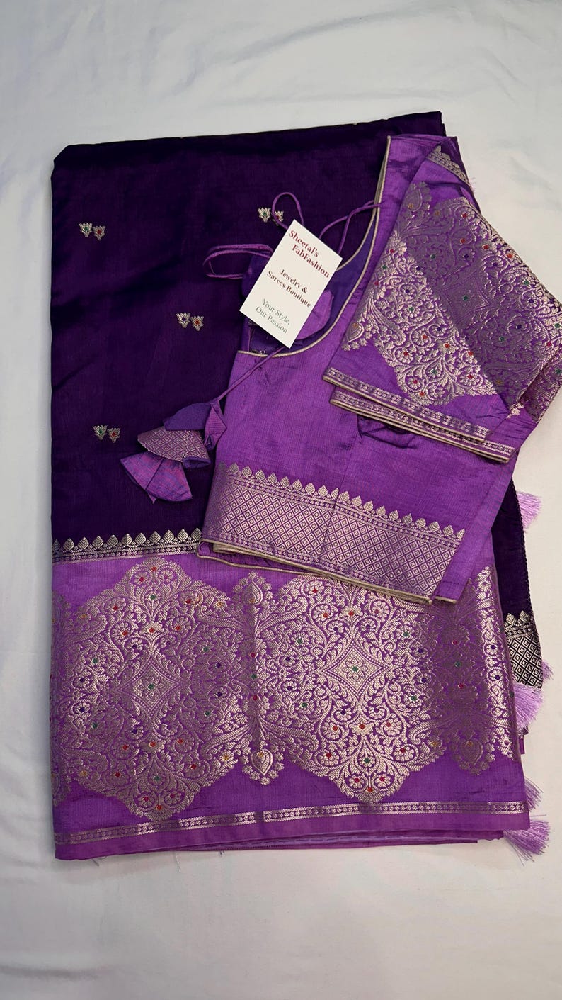 Raw Mango Soft Silk Purple Saree Zari Weaving Blouse